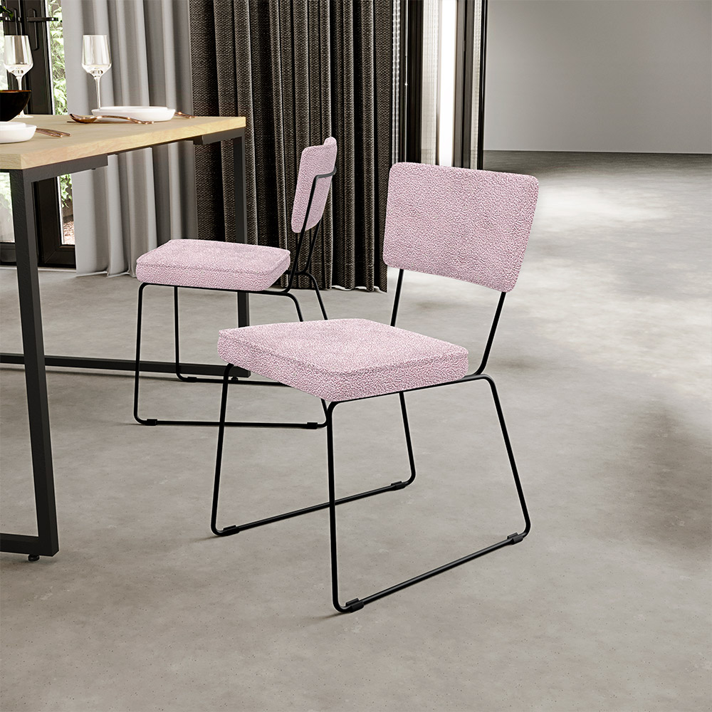 Cadeira Decorativa Estofada Para Sala De Jantar Base Em Aço Allana L02 Bouclê Rosê - Lyam Decor