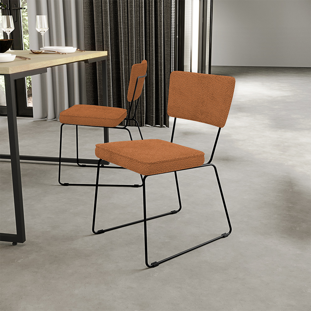 Cadeira Decorativa Estofada Para Sala De Jantar Base Em Aço Allana L02 Bouclê Terracota - Lyam Decor