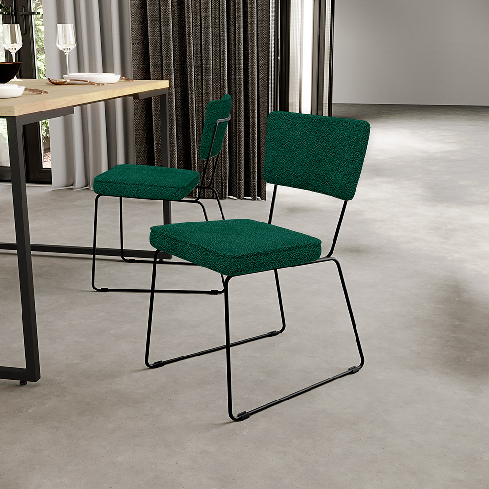 Cadeira Decorativa Estofada Para Sala De Jantar Base Em Aço Allana L02 Bouclê Verde - Lyam Decor