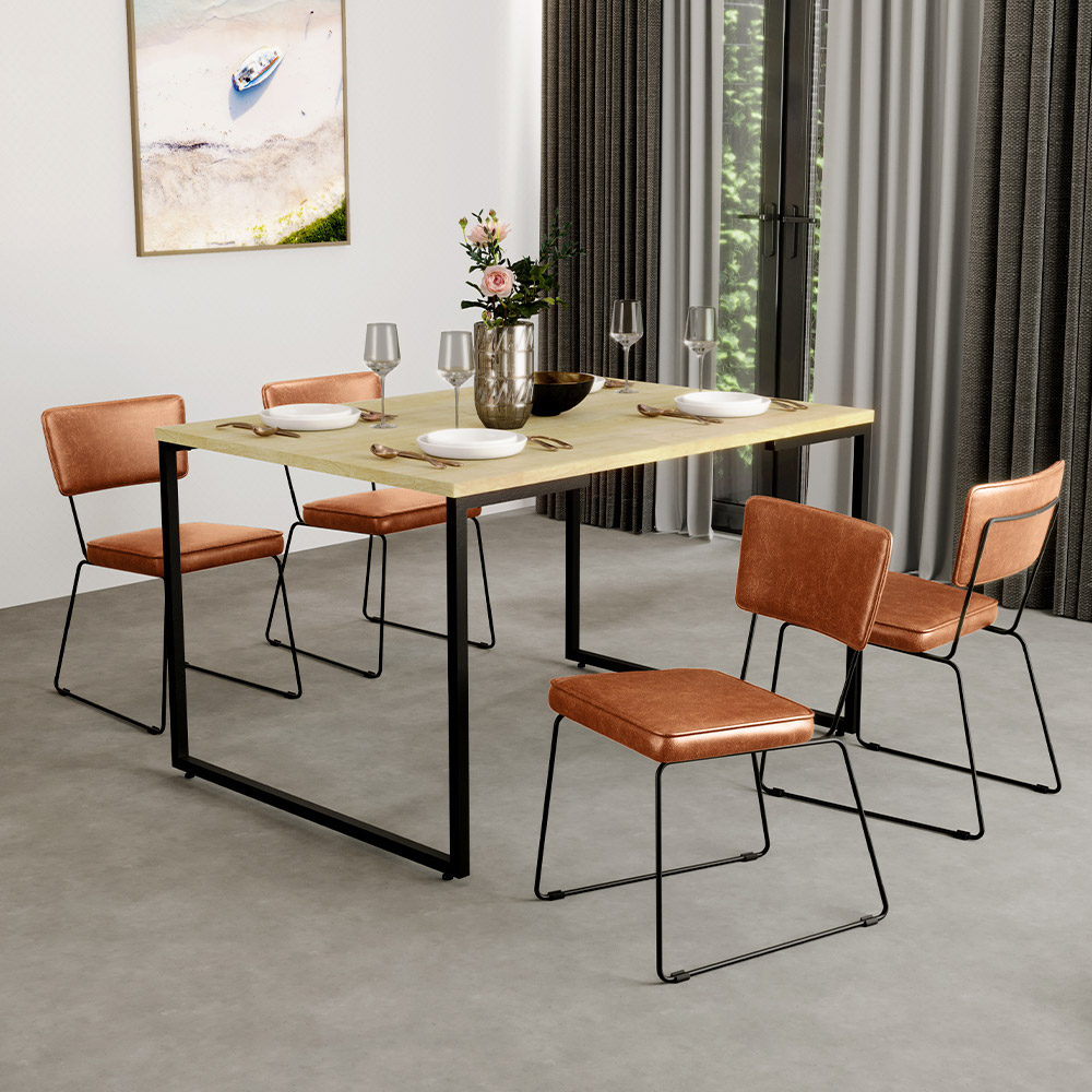 Cadeira Decorativa Estofada Para Sala De Jantar Base Em Aço Allana L02 Couríssimo Camel - Lyam Decor
