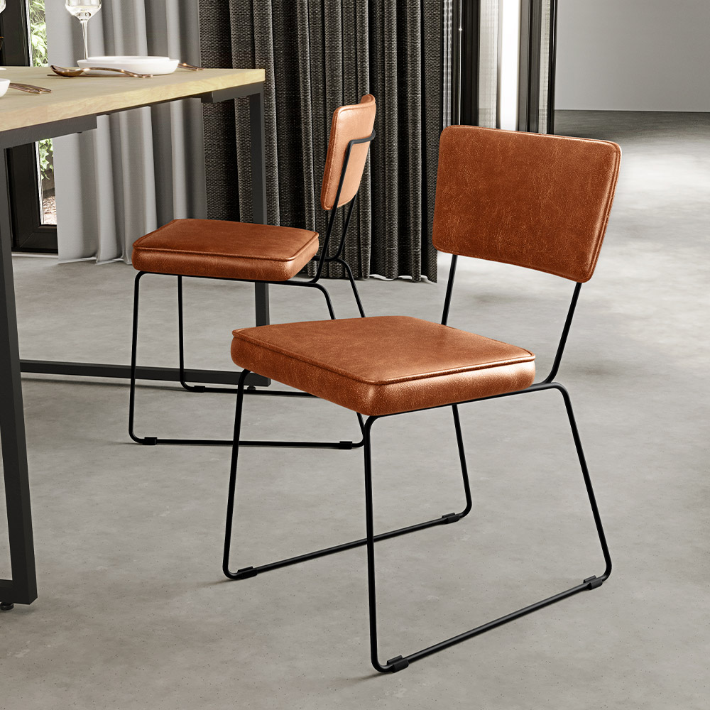Cadeira Decorativa Estofada Para Sala De Jantar Base Em Aço Allana L02 Couríssimo Camel - Lyam Decor