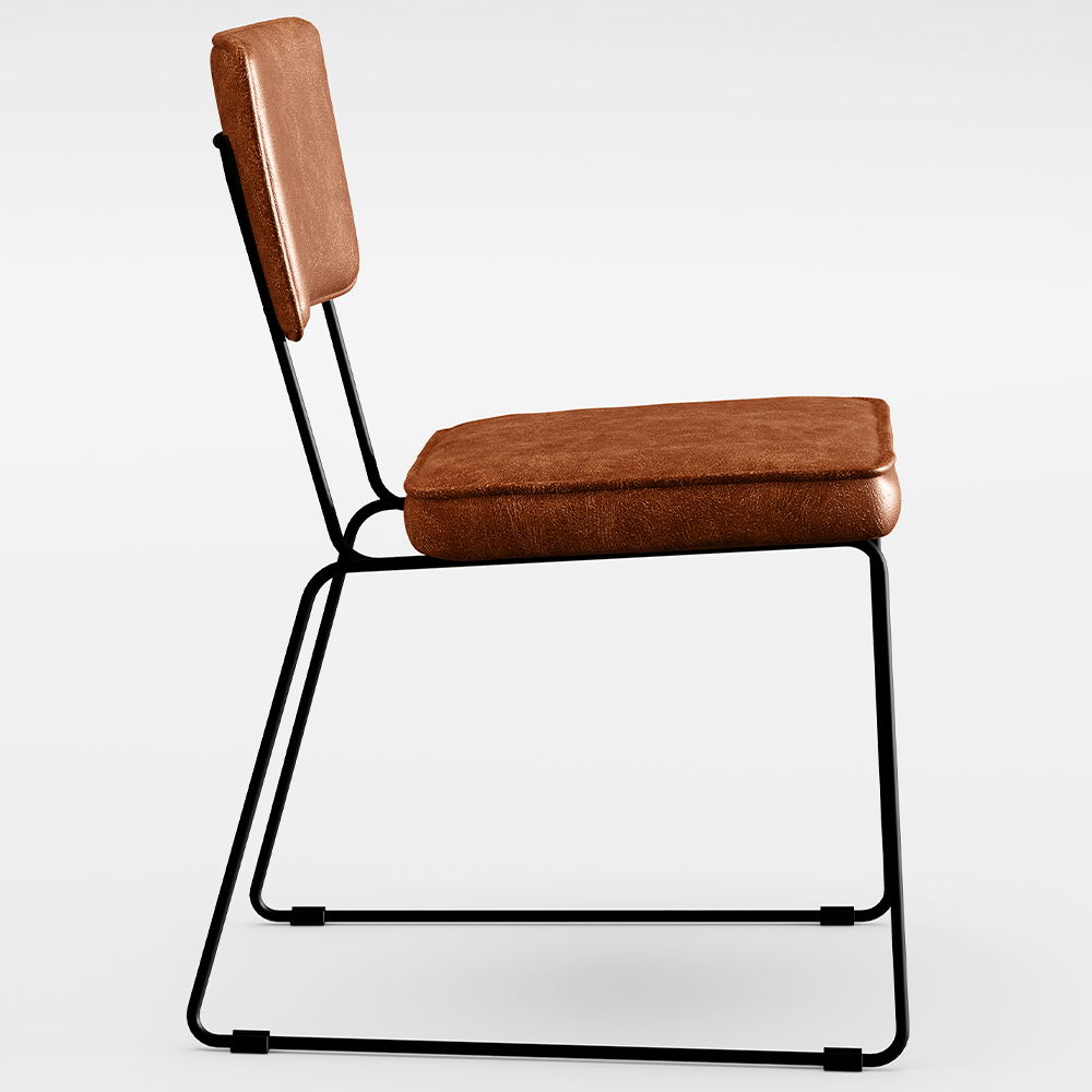 Cadeira Decorativa Estofada Para Sala De Jantar Base Em Aço Allana L02 Couríssimo Camel - Lyam Decor