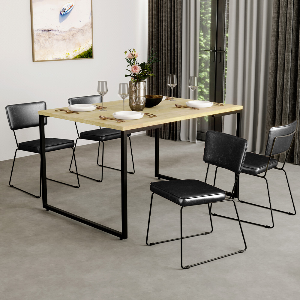 Cadeira Decorativa Estofada Para Sala De Jantar Base Em Aço Allana L02 Couríssimo Preto - Lyam Decor