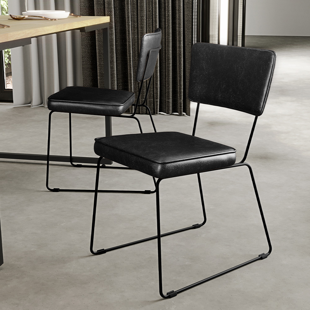 Cadeira Decorativa Estofada Para Sala De Jantar Base Em Aço Allana L02 Couríssimo Preto - Lyam Decor