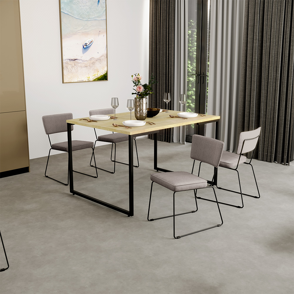 Cadeira Decorativa Estofada Para Sala De Jantar Base Em Aço Allana L02 Linho Bege - Lyam Decor