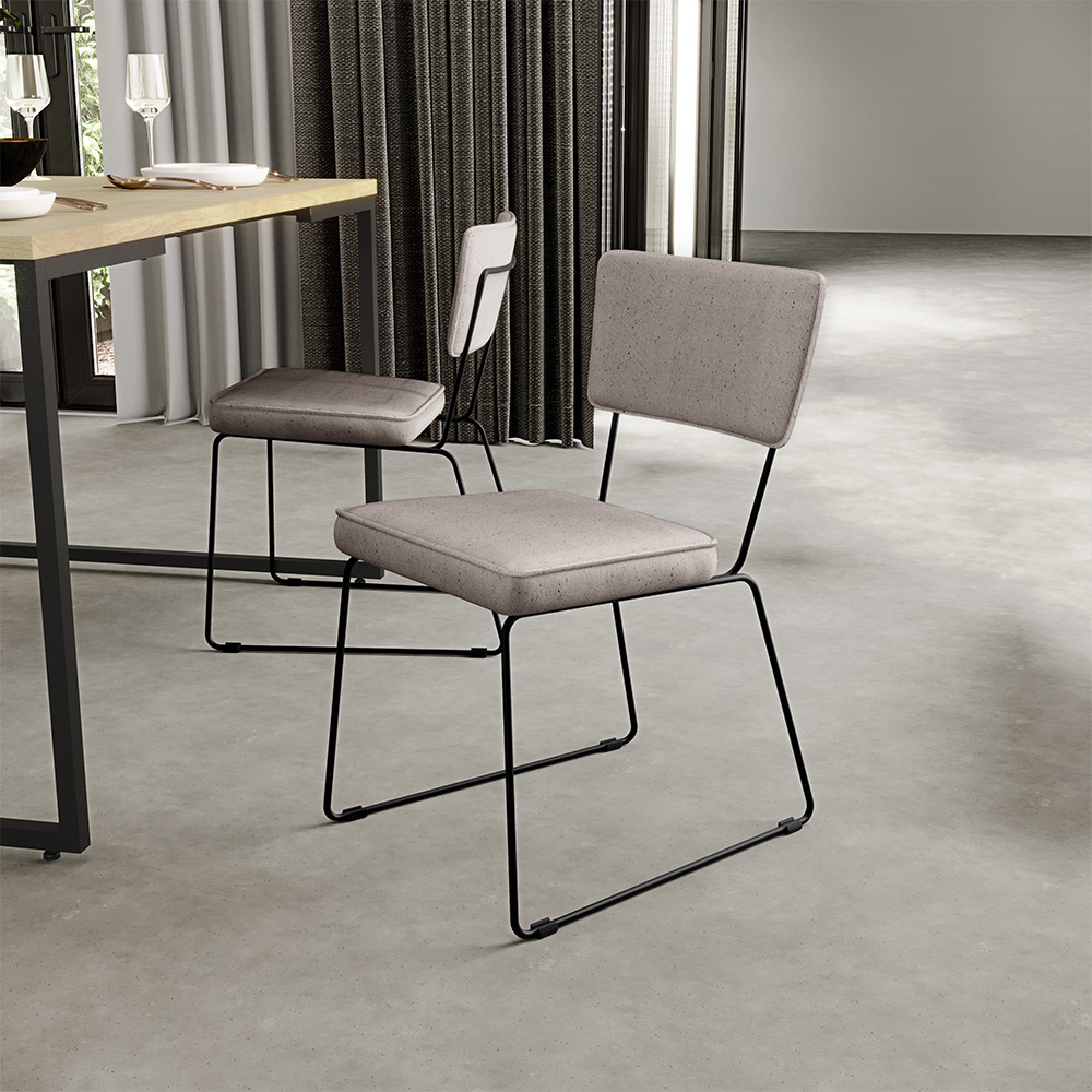 Cadeira Decorativa Estofada Para Sala De Jantar Base Em Aço Allana L02 Linho Bege - Lyam Decor