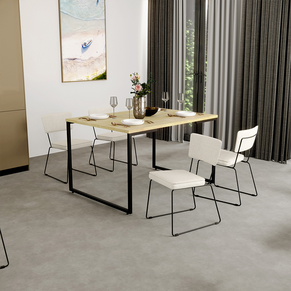 Cadeira Decorativa Estofada Para Sala De Jantar Base Em Aço Allana L02 Linho Champagne - Lyam Decor