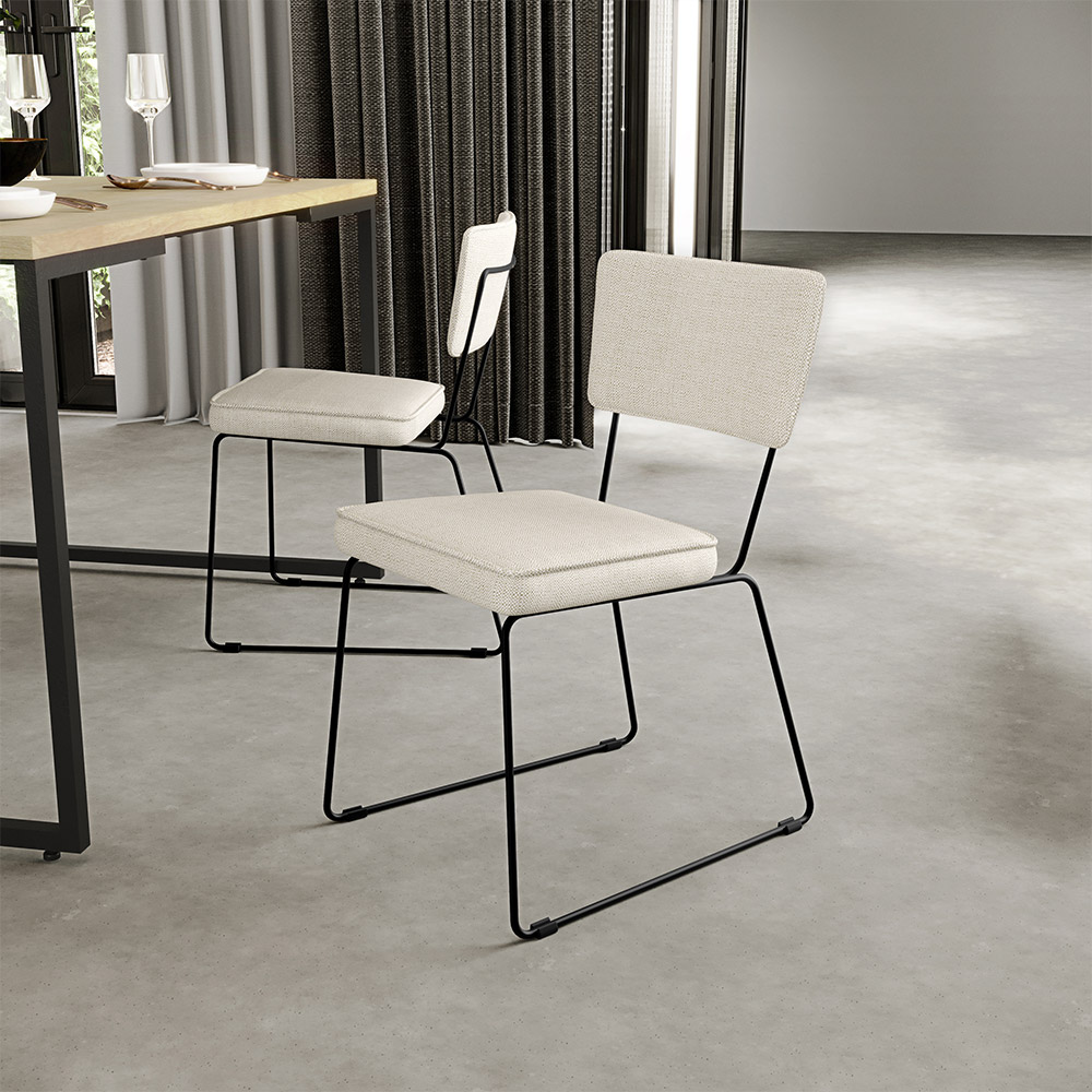 Cadeira Decorativa Estofada Para Sala De Jantar Base Em Aço Allana L02 Linho Champagne - Lyam Decor