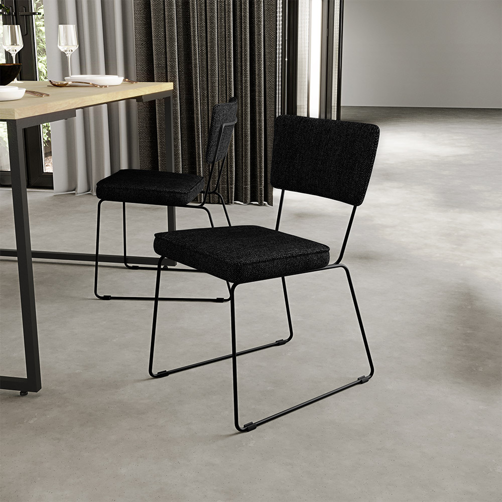 Cadeira Decorativa Estofada Para Sala De Jantar Base Em Aço Allana L02 Linho Chumbo - Lyam Decor