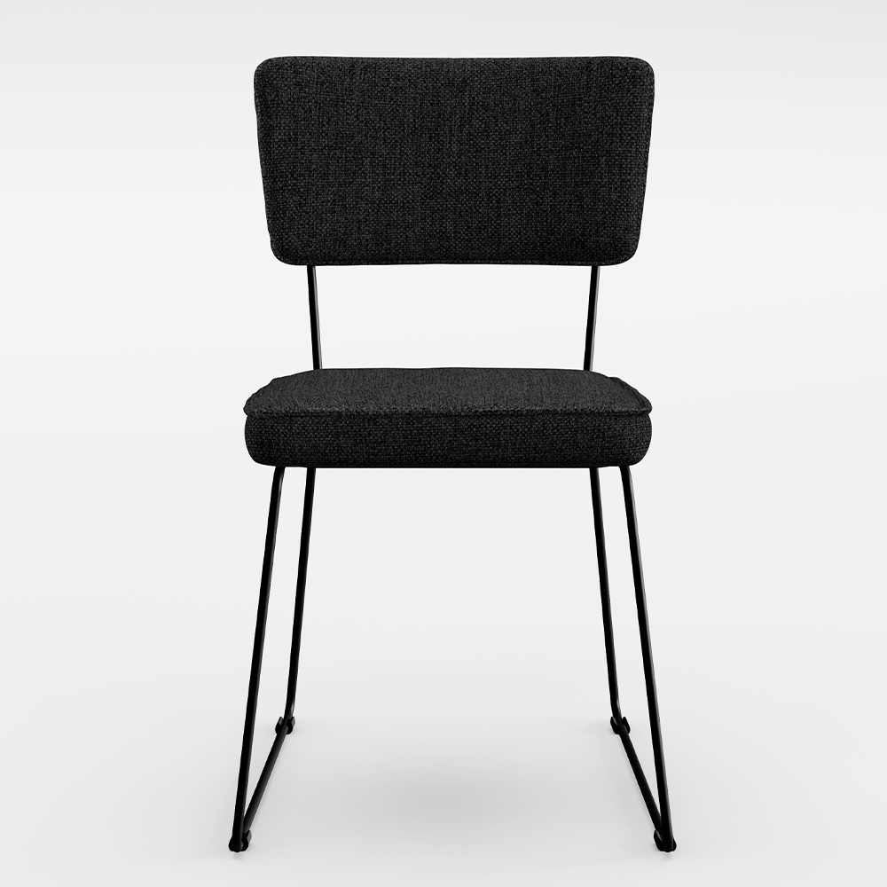 Cadeira Decorativa Estofada Para Sala De Jantar Base Em Aço Allana L02 Linho Chumbo - Lyam Decor