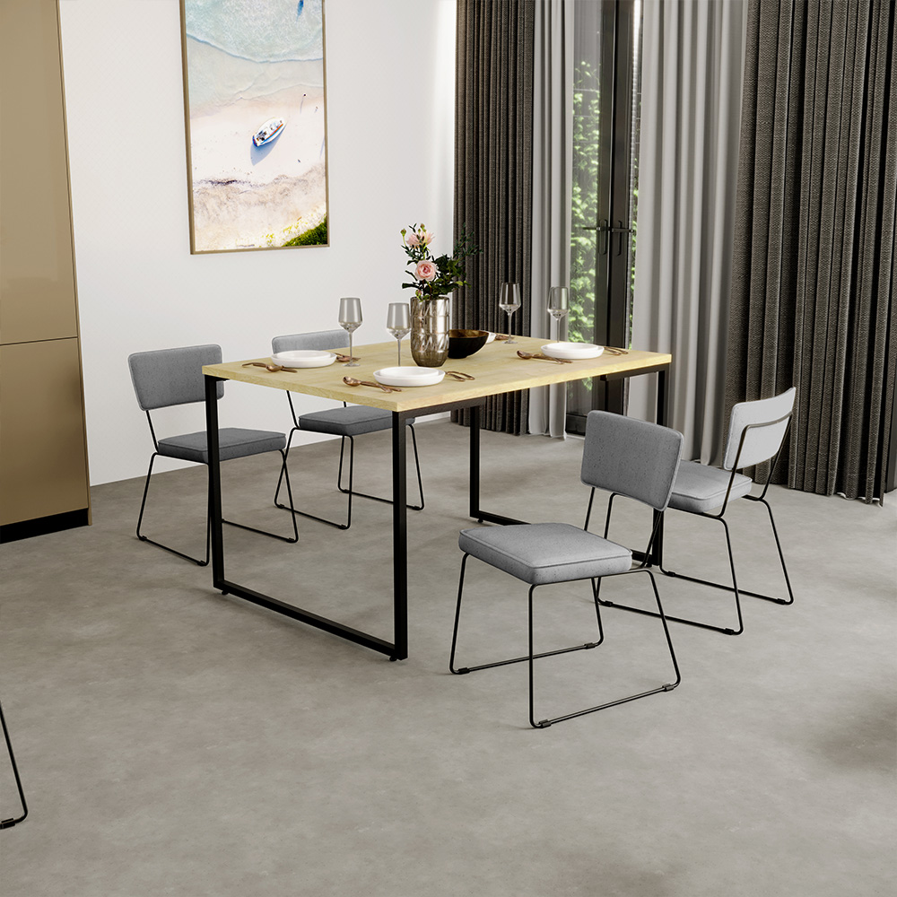 Cadeira Decorativa Estofada Para Sala De Jantar Base Em Aço Allana L02 Linho Cinza - Lyam Decor