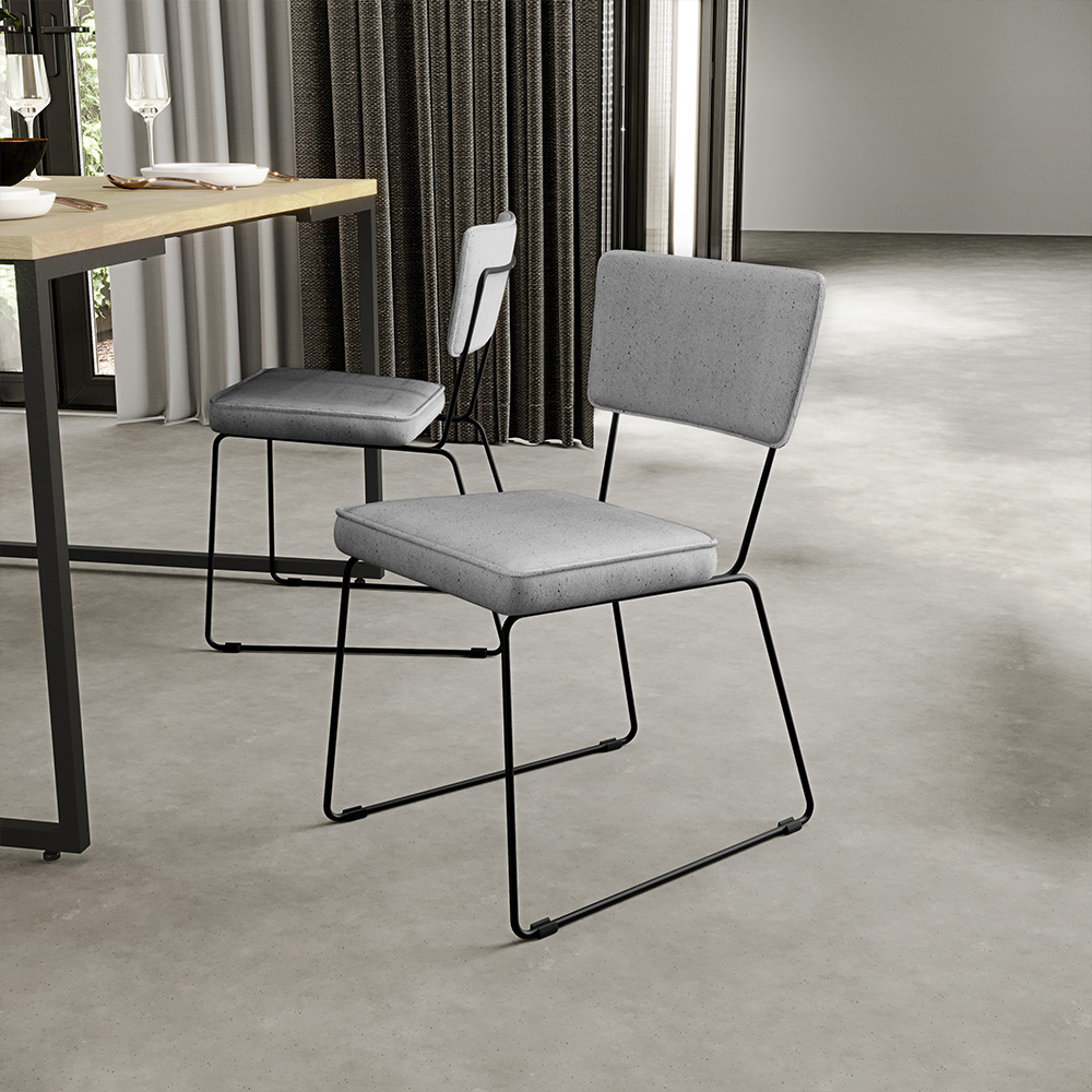 Cadeira Decorativa Estofada Para Sala De Jantar Base Em Aço Allana L02 Linho Cinza - Lyam Decor