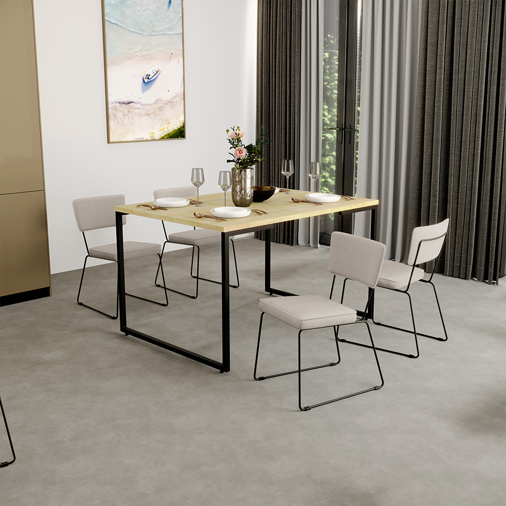 Cadeira Decorativa Estofada Para Sala De Jantar Base Em Aço Allana L02 Linho Cru - Lyam Decor