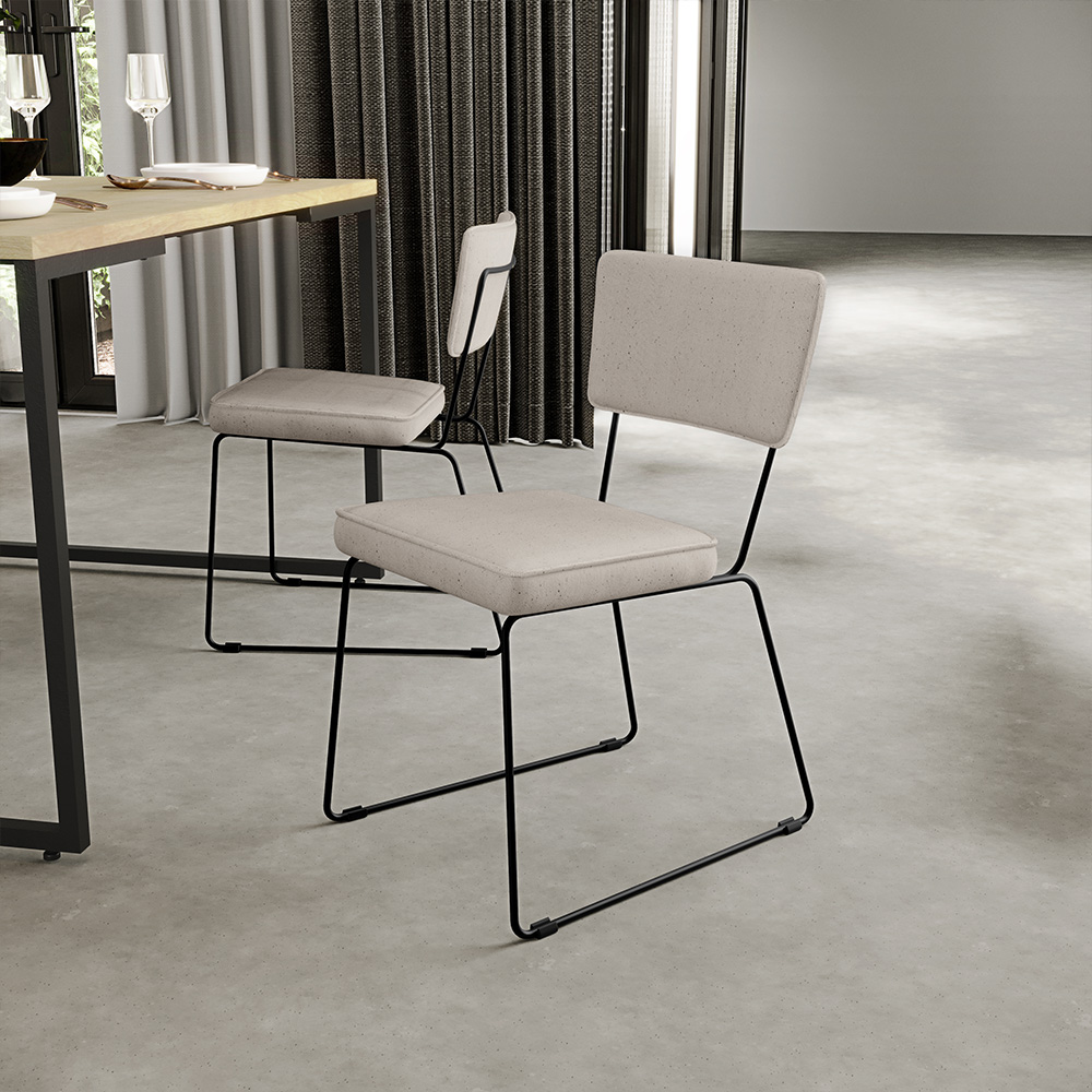 Cadeira Decorativa Estofada Para Sala De Jantar Base Em Aço Allana L02 Linho Cru - Lyam Decor