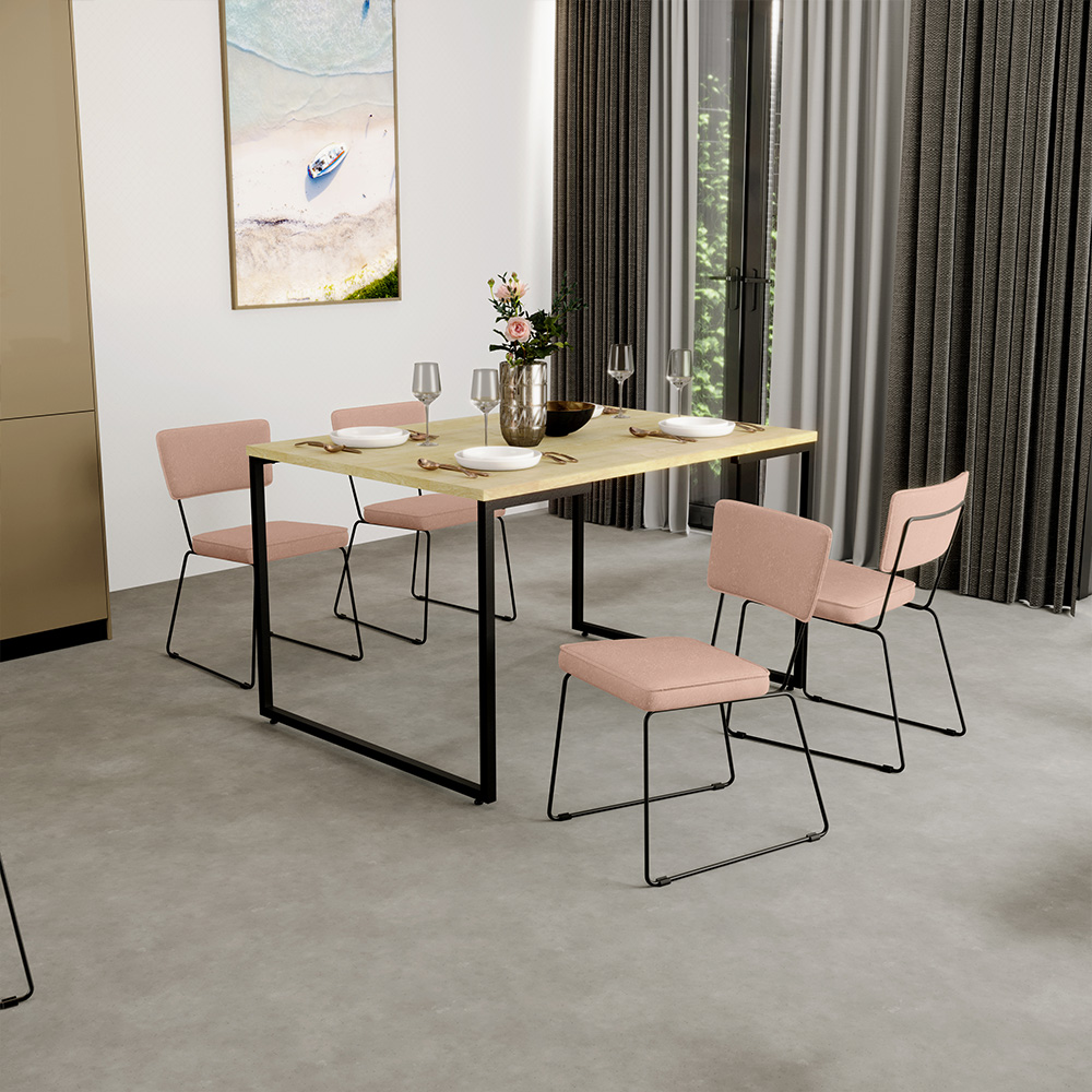Cadeira Decorativa Estofada Para Sala De Jantar Base Em Aço Allana L02 Linho Rosê - Lyam Decor