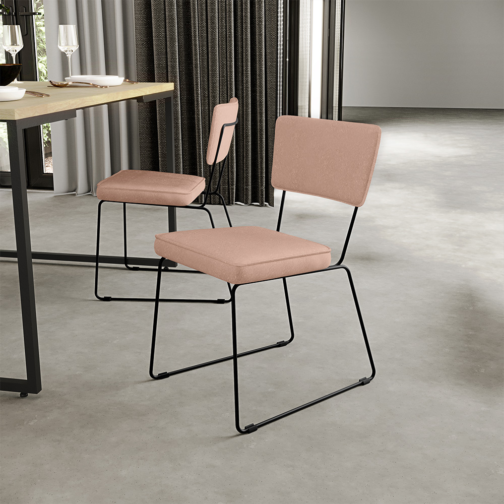 Cadeira Decorativa Estofada Para Sala De Jantar Base Em Aço Allana L02 Linho Rosê - Lyam Decor