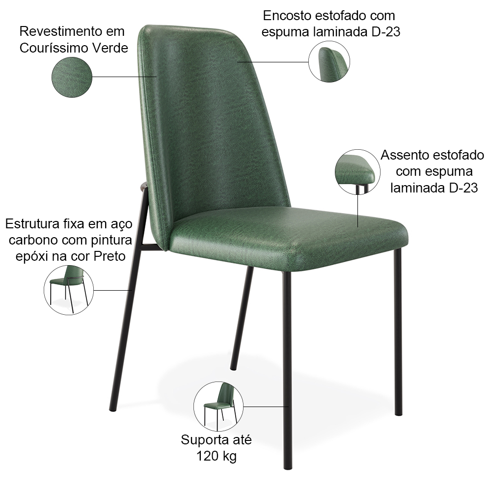 Cadeira Decorativa Estofada Para Sala De Jantar Bella L02 Couríssimo Verde - Lyam Decor