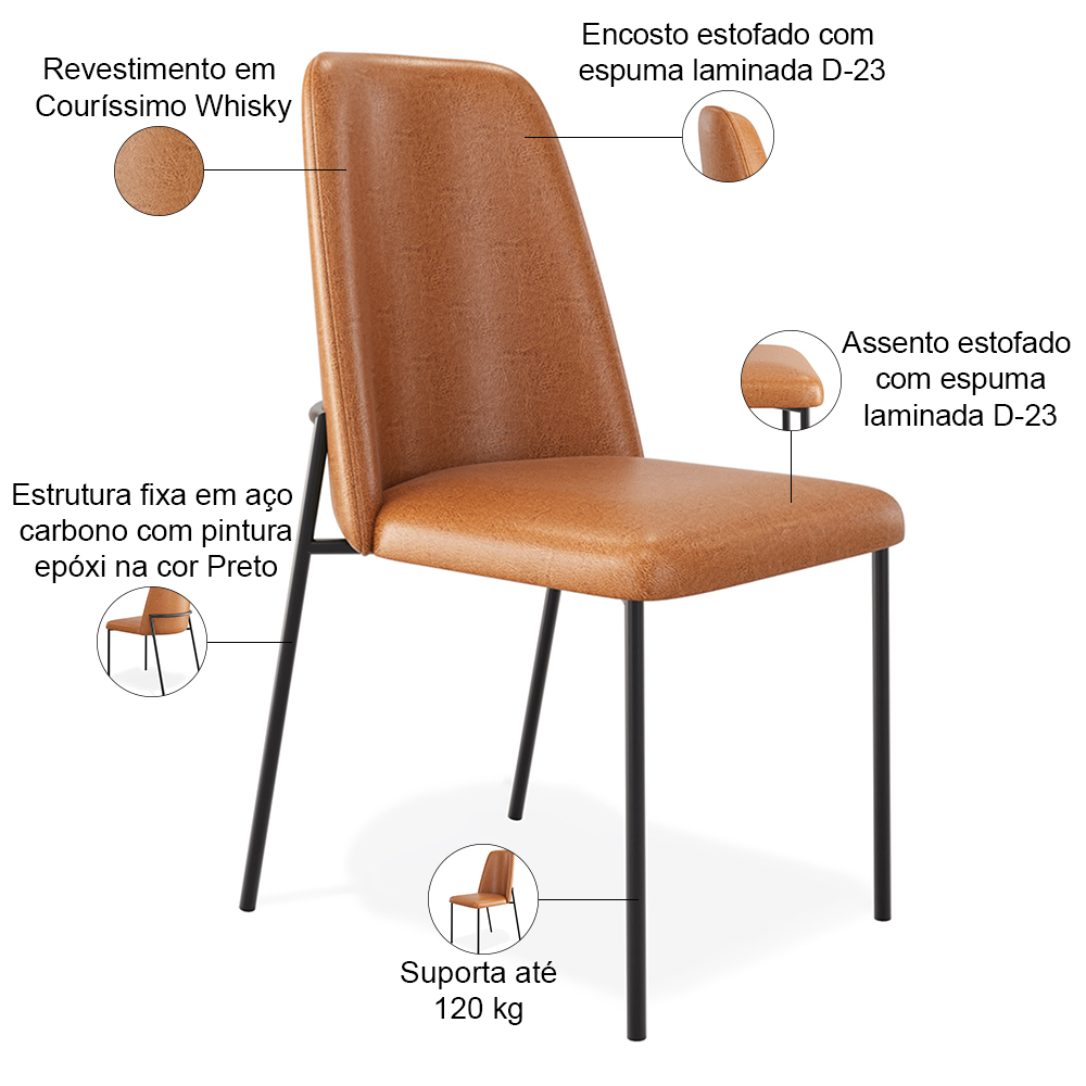 Cadeira Decorativa Estofada Para Sala De Jantar Bella L02 Couríssimo Whisky - Lyam Decor