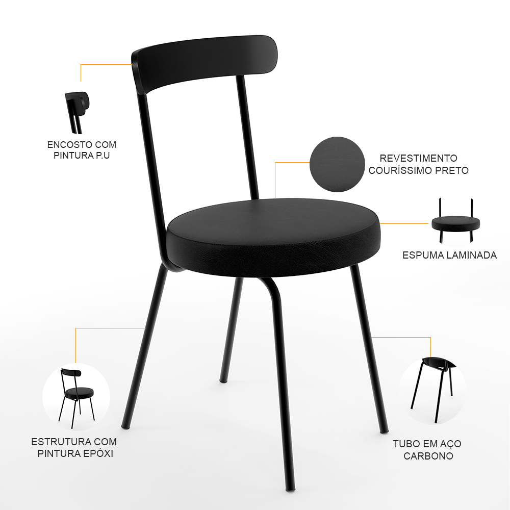 Cadeira Decorativa Estofada Para Sala De Jantar Haia F01 Couríssimo Preto - Lyam Decor