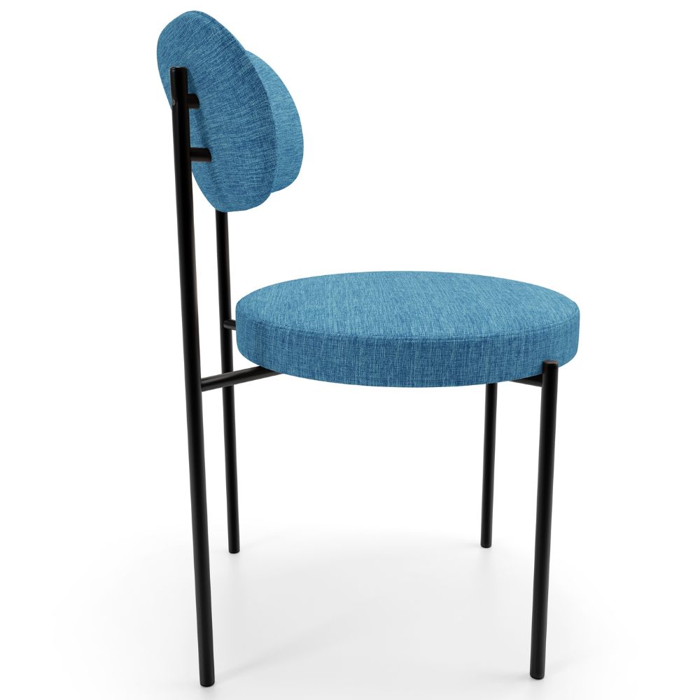 Cadeira Decorativa Estofada Para Sala De Jantar Louise L02 Linho Azul  - Lyam Decor