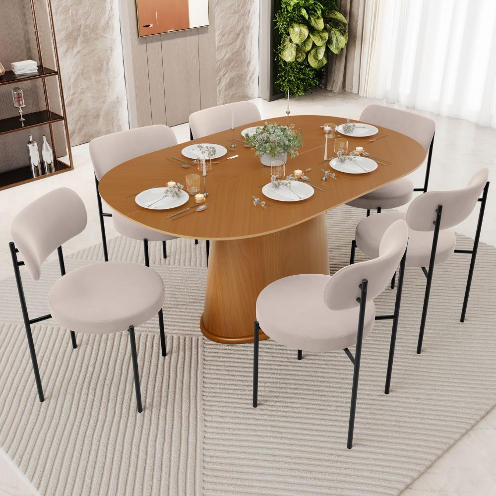 Cadeira Decorativa Estofada Para Sala De Jantar Louise L02 Suede Bege  - Lyam Decor