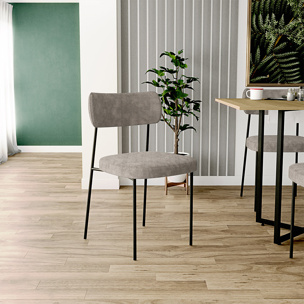 Cadeira Decorativa Estofada Para Sala De Jantar Melina L02 Bouclê Bege  - Lyam Decor
