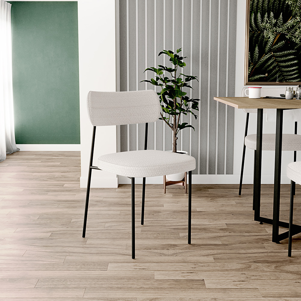 Cadeira Decorativa Estofada Para Sala De Jantar Melina L02 Bouclê Cru - Lyam Decor