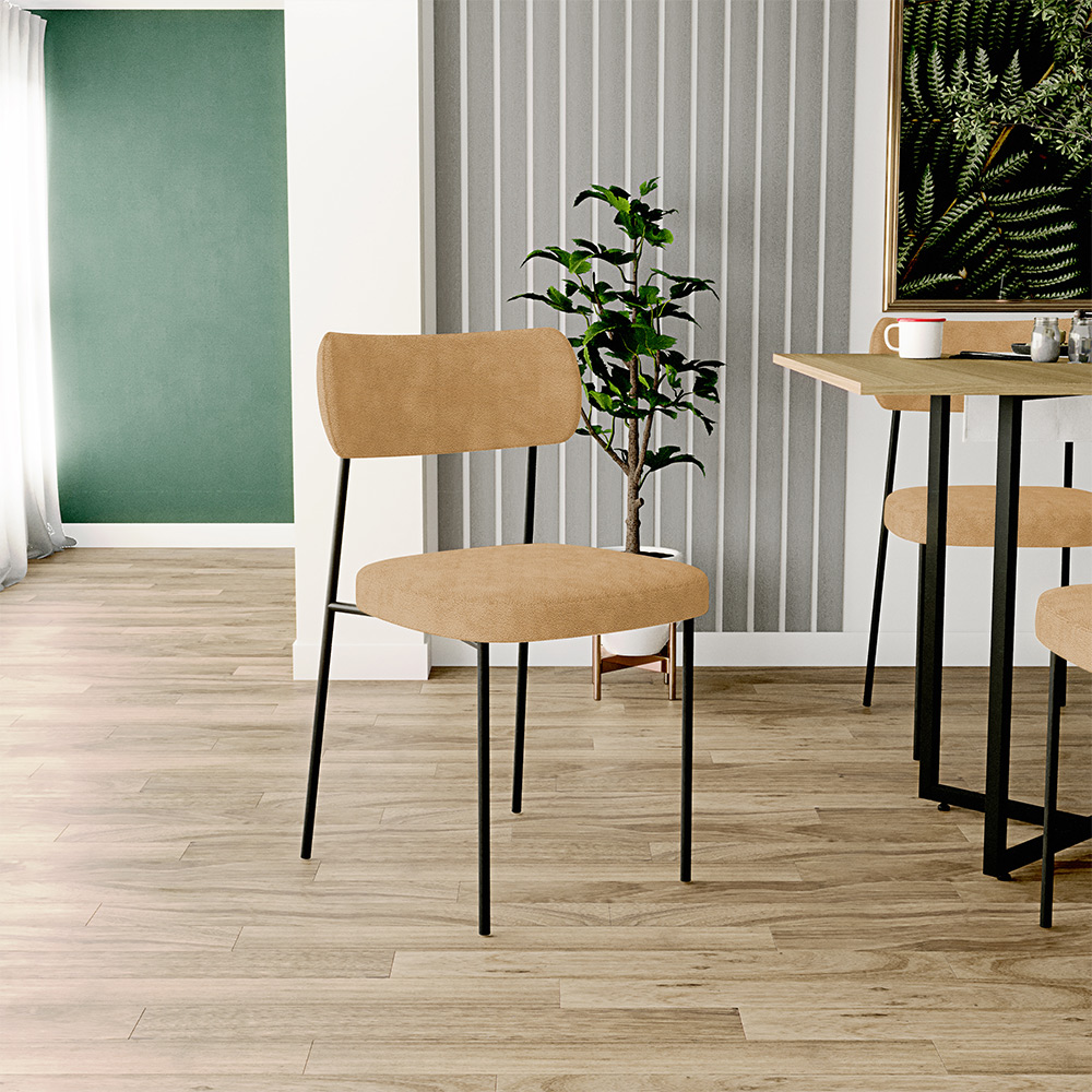 Cadeira Decorativa Estofada Para Sala De Jantar Melina L02 Bouclê Mostarda  - Lyam Decor