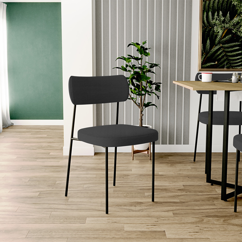 Cadeira Decorativa Estofada Para Sala De Jantar Melina L02 Bouclê Preto - Lyam Decor