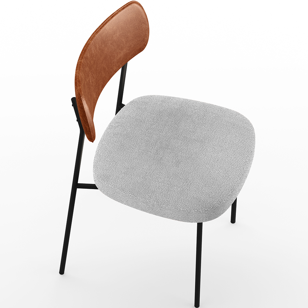 Cadeira Decorativa Estofada Para Sala De Jantar Melina L02 Couríssimo Camel Bouclê Cinza - Lyam Decor