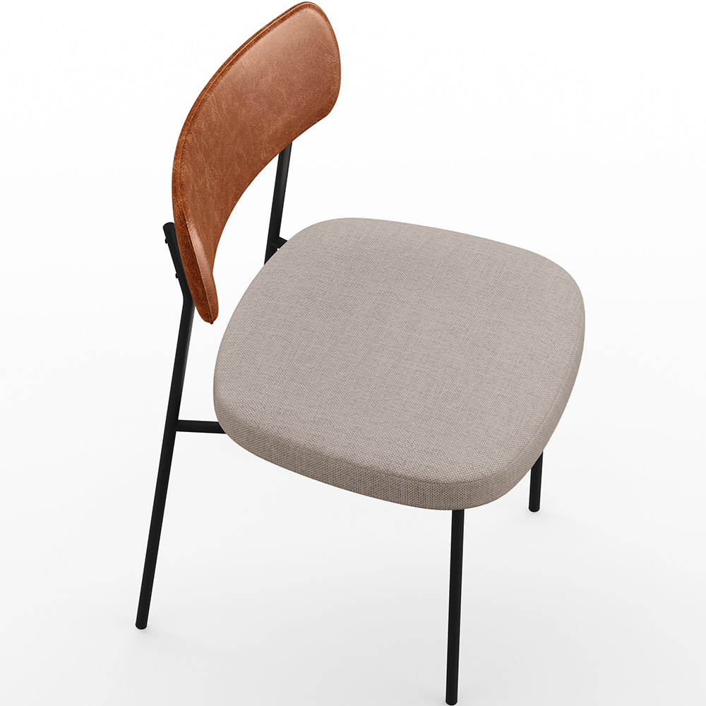 Cadeira Decorativa Estofada Para Sala De Jantar Melina L02 Couríssimo Camel Linho Bege - Lyam Decor