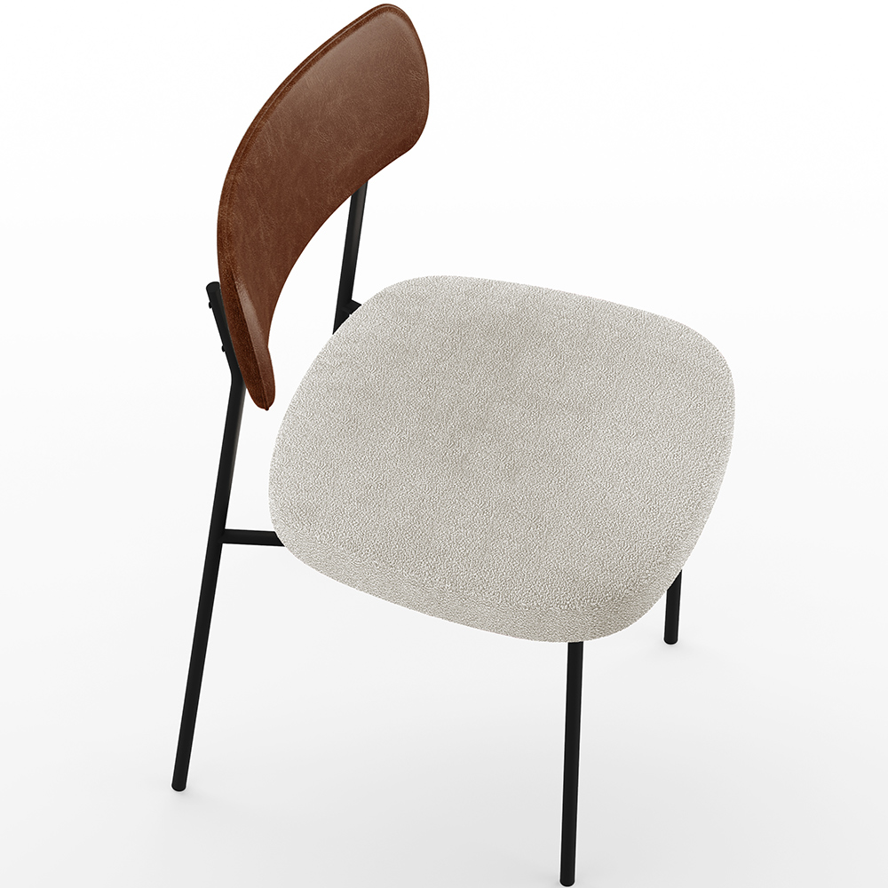 Cadeira Decorativa Estofada Para Sala De Jantar Melina L02 Couríssimo Marrom Bouclê Creme - Lyam Decor