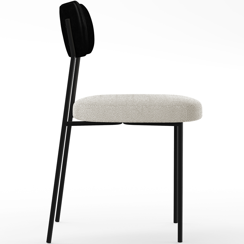 Cadeira Decorativa Estofada Para Sala De Jantar Melina L02 Couríssimo Preto Bouclê Creme - Lyam Decor
