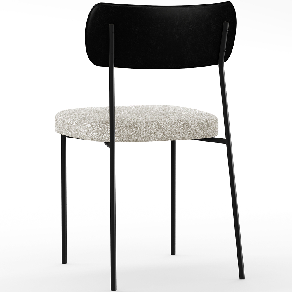 Cadeira Decorativa Estofada Para Sala De Jantar Melina L02 Couríssimo Preto Bouclê Creme - Lyam Decor