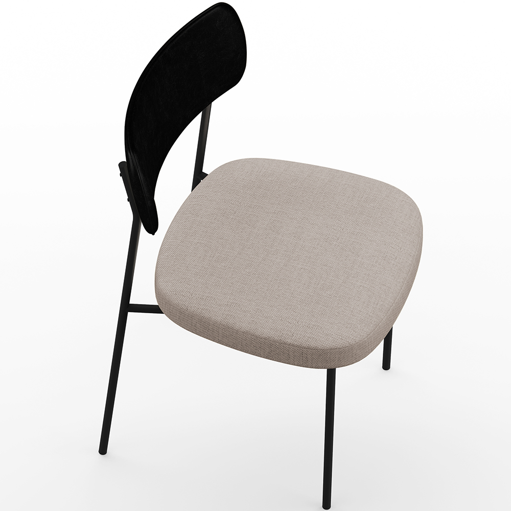 Cadeira Decorativa Estofada Para Sala De Jantar Melina L02 Couríssimo Preto Linho Bege - Lyam Decor