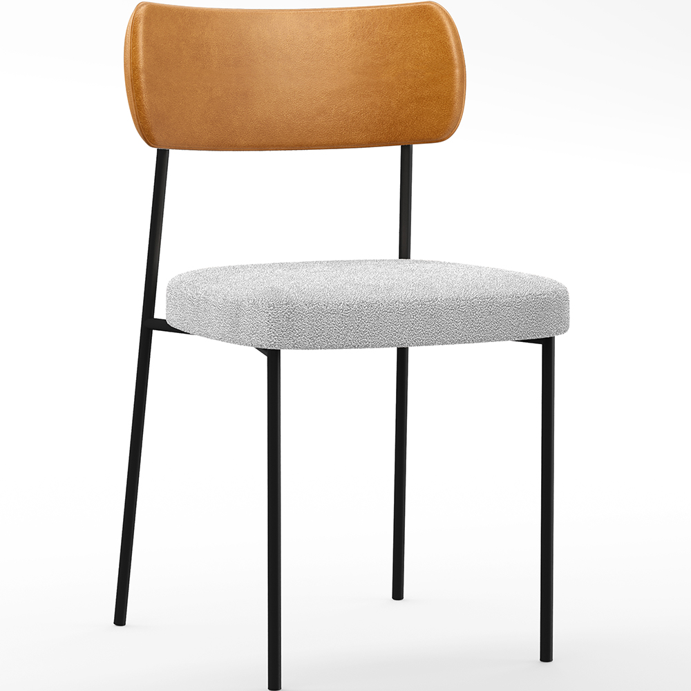 Cadeira Decorativa Estofada Para Sala De Jantar Melina L02 Couríssimo Whisky Bouclê Cinza - Lyam Decor