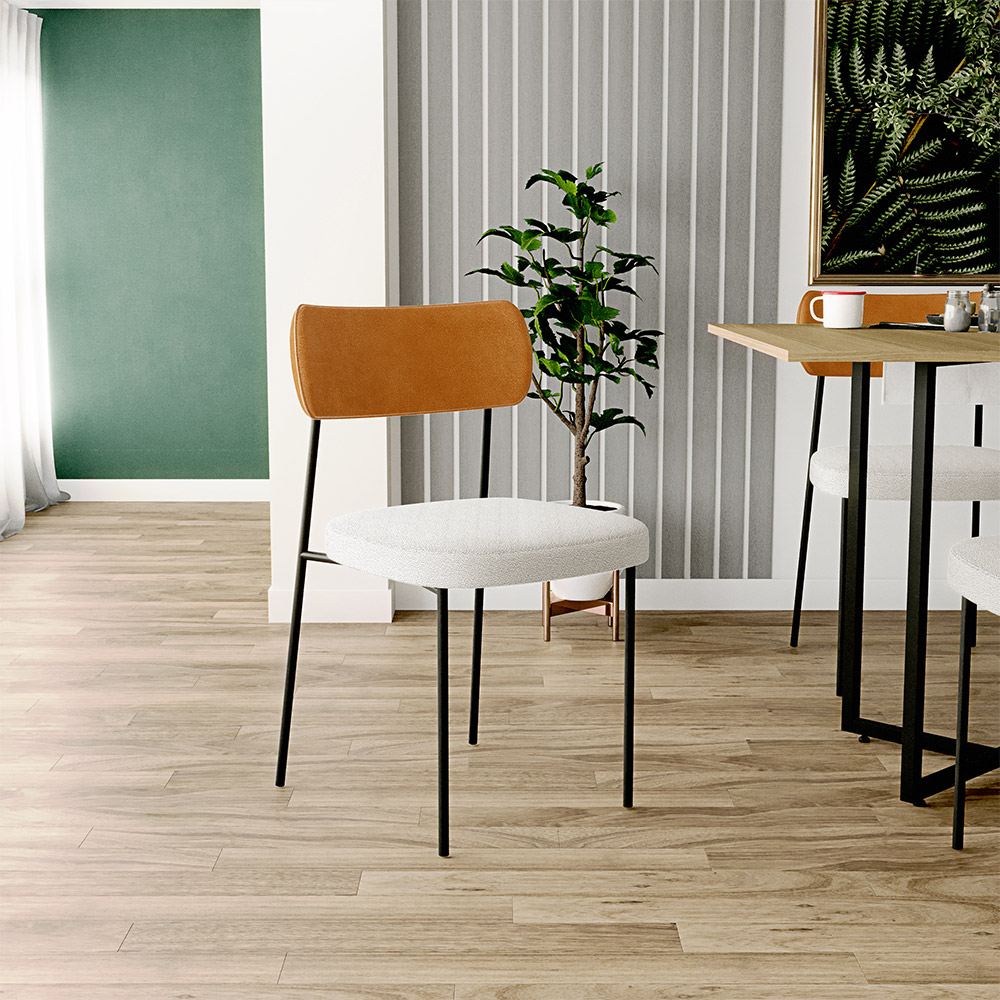 Cadeira Decorativa Estofada Para Sala De Jantar Melina L02 Couríssimo Whisky Bouclê Creme - Lyam Decor