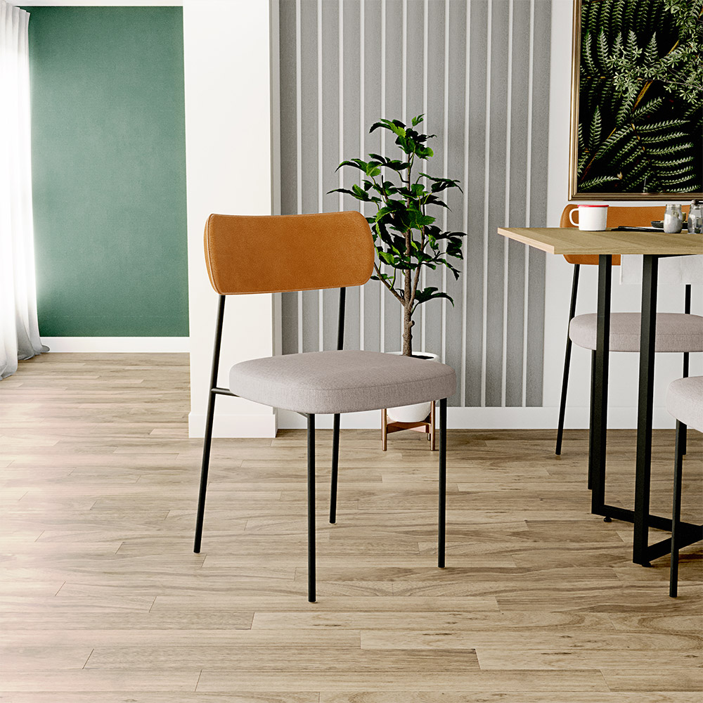 Cadeira Decorativa Estofada Para Sala De Jantar Melina L02 Couríssimo Whisky Linho Bege - Lyam Decor