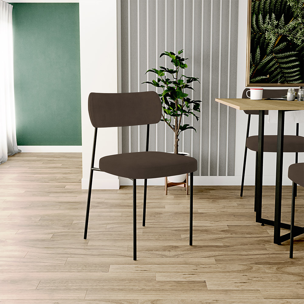 Cadeira Decorativa Estofada Para Sala De Jantar Melina L02 Suede Marrom - Lyam Decor