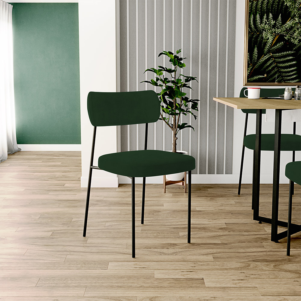 Cadeira Decorativa Estofada Para Sala De Jantar Melina L02 Suede Verde Musgo - Lyam Decor