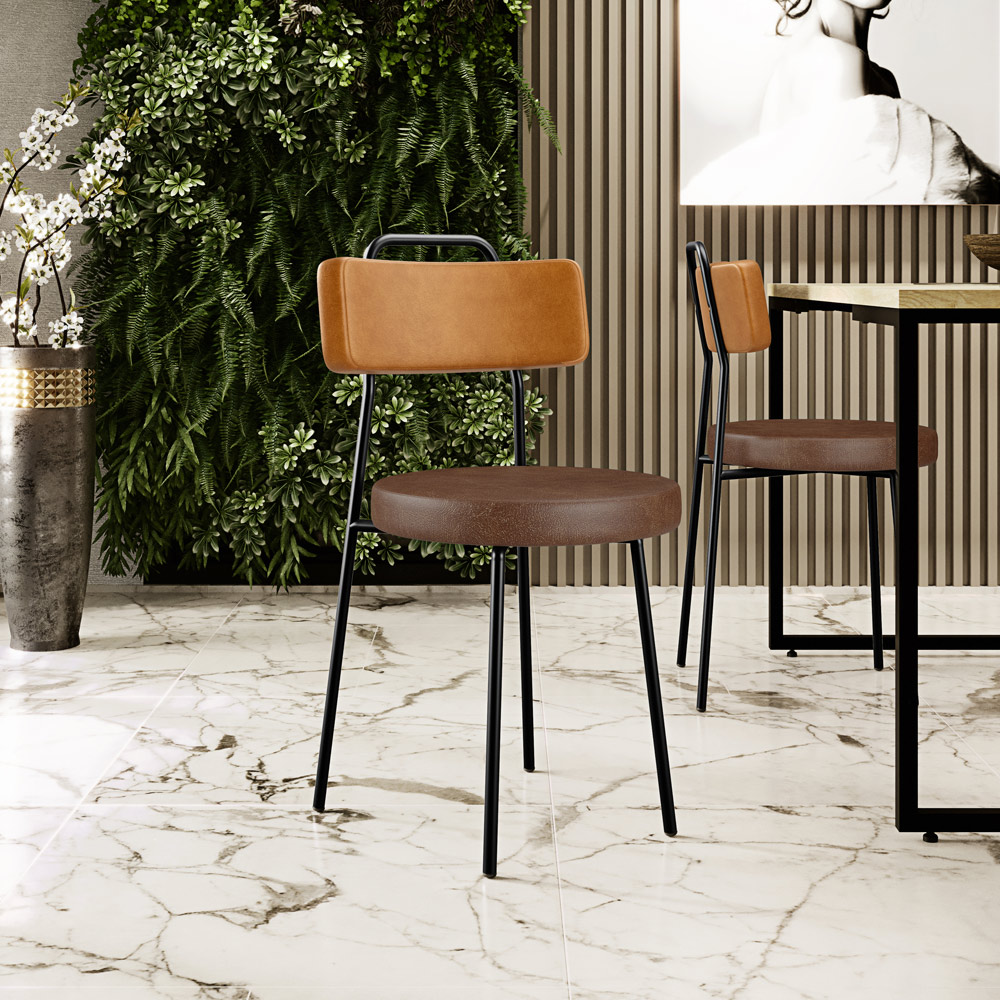 Cadeira Decorativa Estofada Para Sala Jantar Barcelona L02 Couríssimo Whisky Marrom - Lyam
