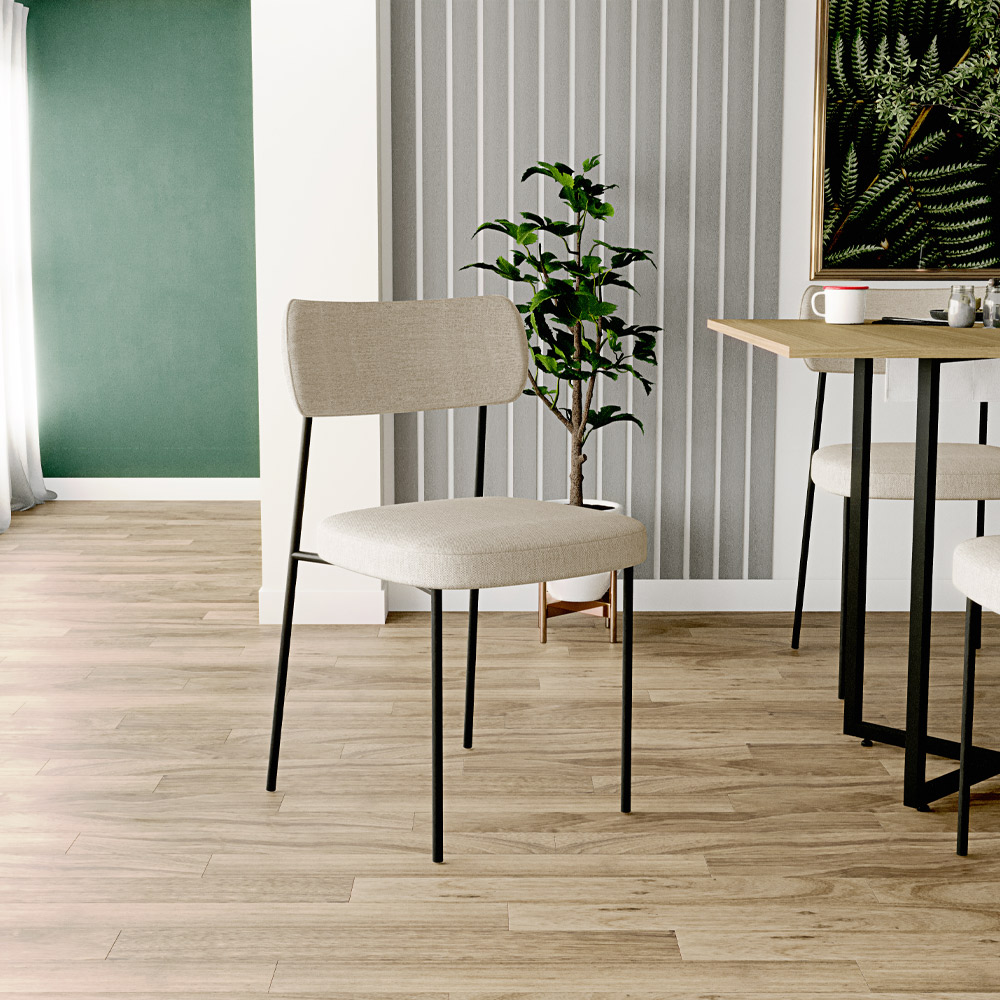 Cadeira Decorativa Estofada Para Sala de Jantar Melina F01 Linho Bege - Lyam Decor