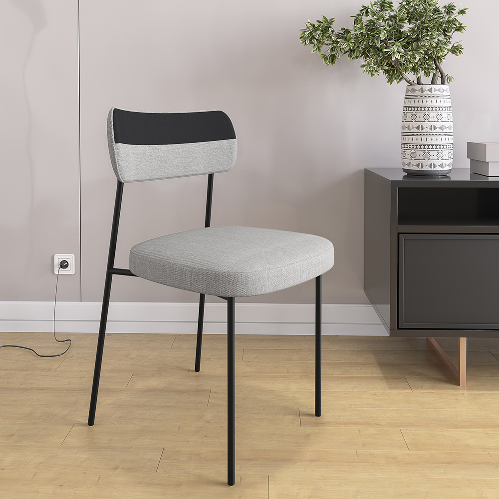 Cadeira Decorativa Estofada Para Sala de Jantar Melina F01 Linho Cinza Corano Preto - Lyam Decor