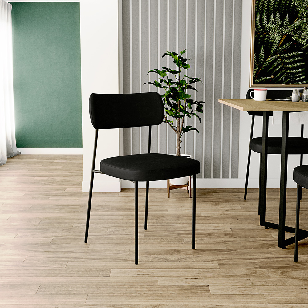 Cadeira Decorativa Estofada Para Sala de Jantar Melina L02 Couríssimo Preto - Lyam Decor
