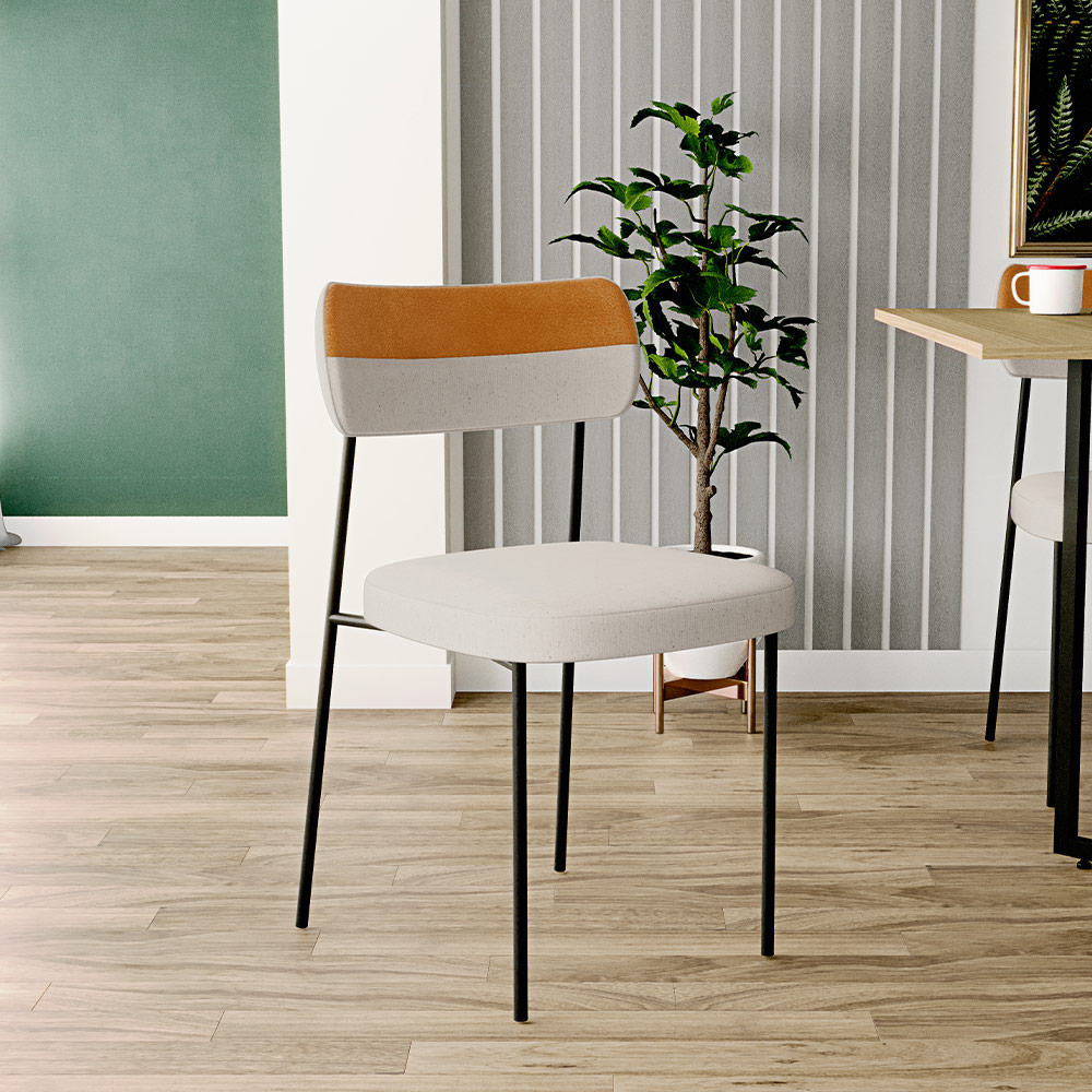 Cadeira Decorativa Estofada Para Sala de Jantar Melina L02 Linho  Cru Couríssimo Whisky - Lyam Decor