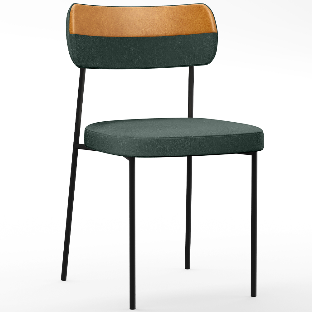 Cadeira Decorativa Estofada Para Sala de Jantar Melina L02 Linho  verde Couríssimo Whisky - Lyam Decor