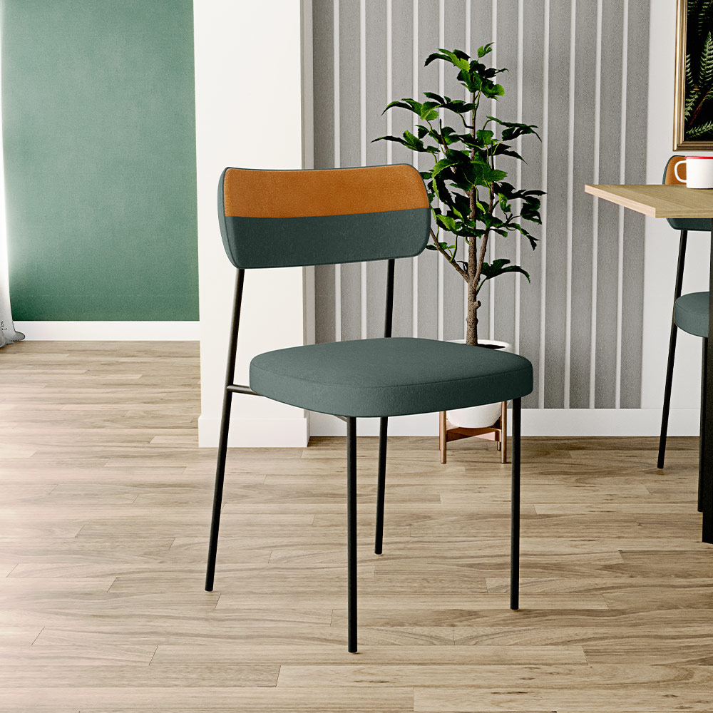 Cadeira Decorativa Estofada Para Sala de Jantar Melina L02 Linho  verde Couríssimo Whisky - Lyam Decor
