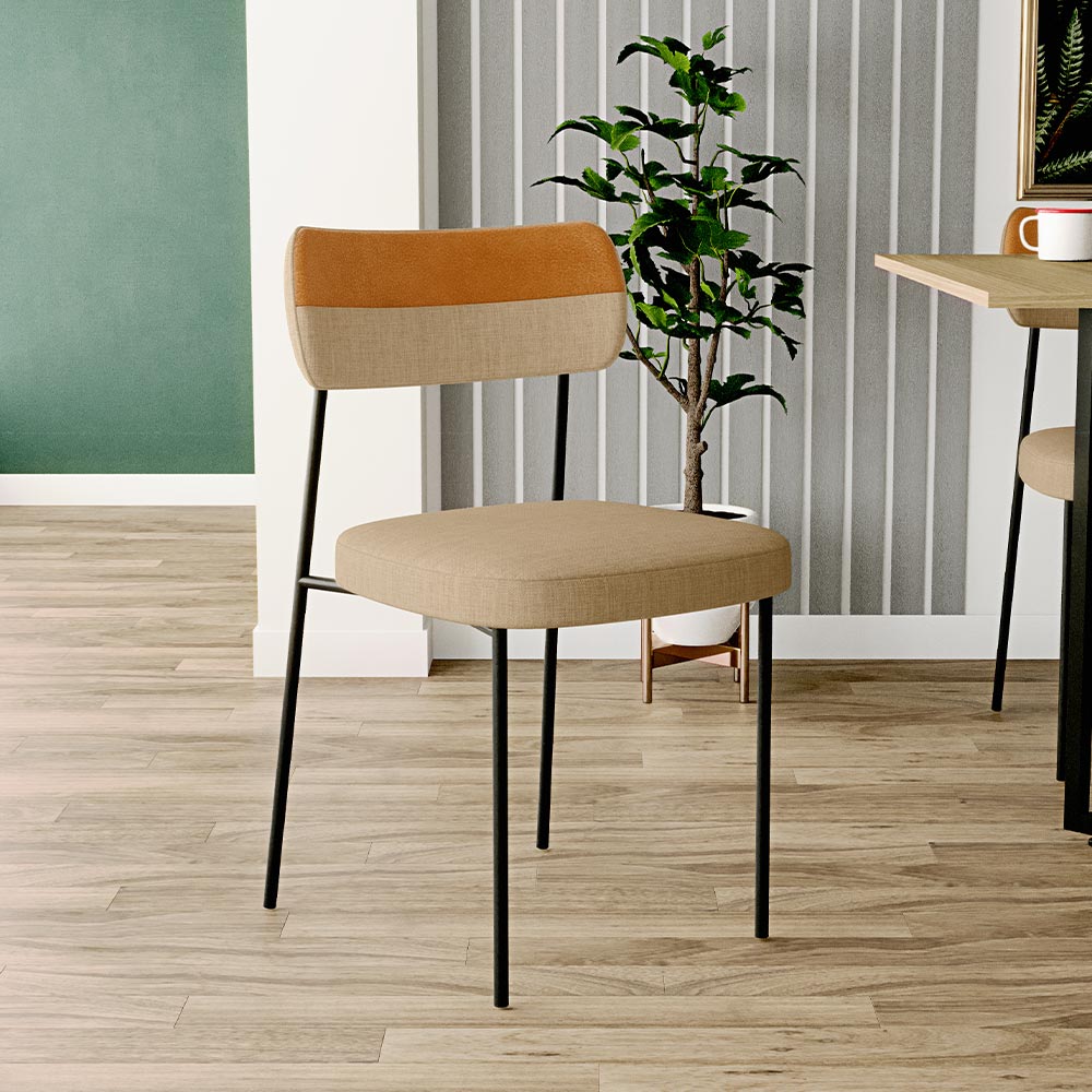 Cadeira Decorativa Estofada Para Sala de Jantar Melina L02 Linho Bege Escuro Couríssimo Whisky - Lyam Decor