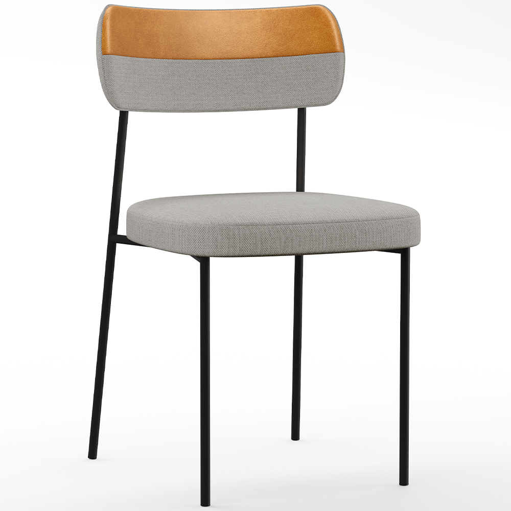 Cadeira Decorativa Estofada Para Sala de Jantar Melina L02 Linho Cinza Couríssimo Whisky - Lyam Decor