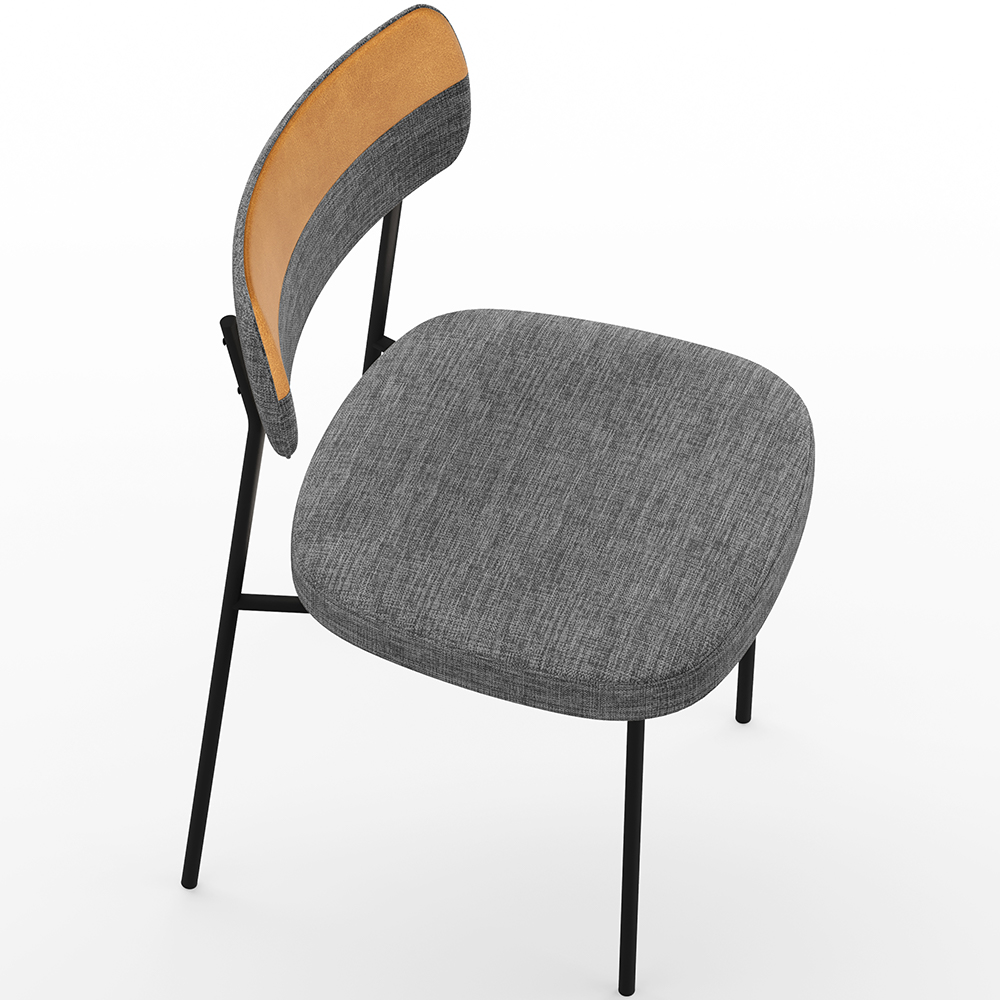 Cadeira Decorativa Estofada Para Sala de Jantar Melina L02 Linho Cinza Escuro Couríssimo Whisky - Lyam Decor